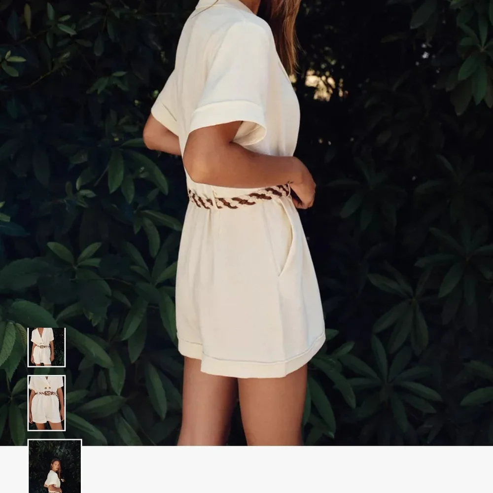 Zara Cream Romper with Braided Brown Belt - Picture 3 of 8